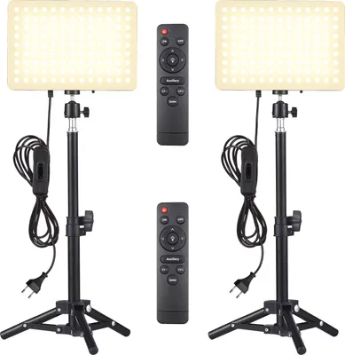 Produktbild von Andoer 2er-Pack LED-Videoleuchten-Kit 45W Fotografie-Fuelllichtpanel 2800K-6500K Einstellbare Helligkeit Ra96+ mit Desktop-Lichtstativ * 2 + Flexibler Kugelkopf * 2 + Fernbedienung * 2 fuer Live-Streaming-Videokonferenz-Produktfotografie