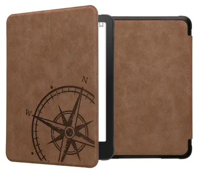 Produktbild von kwmobile Hülle kompatibel mit Amazon Kindle Paperwhite (2024)/Colorsoft - Kunstleder eReader Schutzhülle - Kompass Vintage Braun