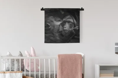 Produktbild von MuchoWow® Wandteppich Wandbehang Schmetterling - Affe - Tiere - Dschungel - Schwarz - Weiß 60x60 cm Tapisserie Dekoration Wandtuch - Dekorationen - Wand Decke