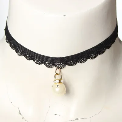 Produktbild von Gothic Choker Kropfband mit Perle Straß Anhänger