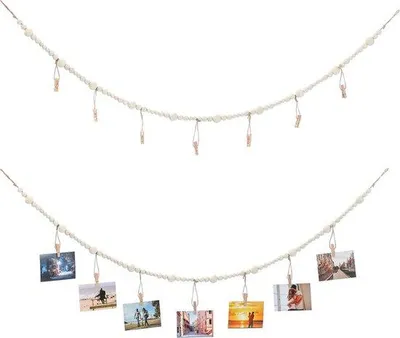 Produktbild von Fotoschleuder – Bilder/Fotos aufhängen. Schleuder – Fotobügel, 120 cm. Fotobügel mit 7 Bildklammern. Selbstmontierbarer Bildergalerie-Halter. Zum Aufhängen von Bildpostkarten. 2 Stück