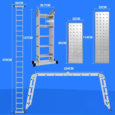 Image de Échelle pliante en aluminium – Échelle escabeau – Échelle en A – Échelle télescopique – Charge maximale : 150 kg