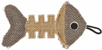 Produktbild von Hochwertiges Katzenspielzeug Fischskelett Aus Strapazierfähigem Material - Grau/Creme, 14 X 7,5 Cm