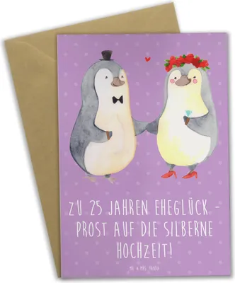 Produktbild von Mr. & Mrs. Panda Klappkarte 25. Hochzeitstag Silberne Hochzeit - Lavendeltraum - Geschenk, Heirat, 25 Jahre Ehe, handgefertigt, Meilenstein, weihnachtskarten, Heiraten