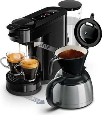 Produktbild von Philips Senseo® Switch 2-in-1 Pad und Filter Kaffeemaschine mit Thermo Kanne + Intensitätsregler, Schwarz (HD6592/64)