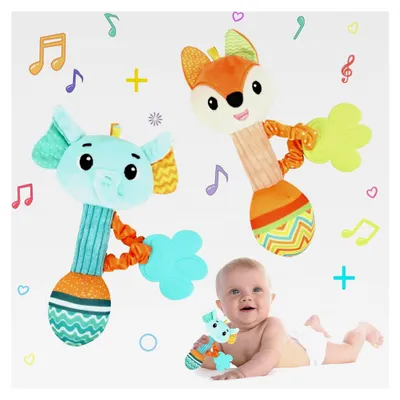 Produktbild von 2 Stück Baby Rassel 0-6 Monate, Greifling für Babys, Spielzeug für Kleinkinder 0-12 Monate, Geschenk für Jungen und Mädchen