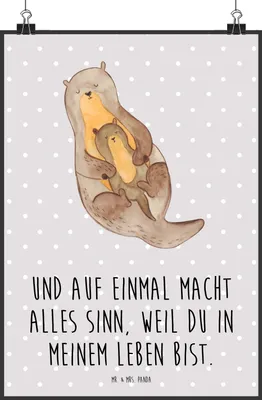 Produktbild von Mr. & Mrs. Panda Bild Otter Kind DIN A0 - Grau Pastell - Geschenk, Mutter, Mama, Familie, Geburt, kunstdruck poster, drucke, Wandbild, Baby, wanddeko, Plakat