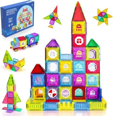 Obrázek produktu pro Topchances magnetické stavebnice pro děti, 110 kusů magnetických stavebnic stavebnice stavebnice dětské hračky kreativita narozeninové dárky od 2 3 4 5 6 7 8 let pro chlapce a dívky
