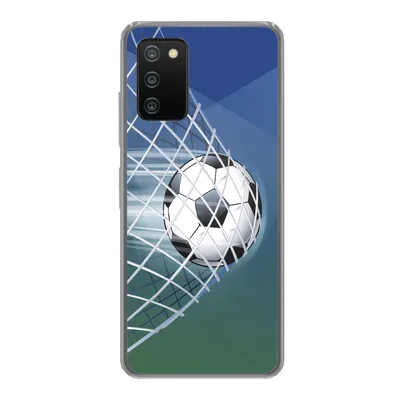 Produktbild von MuchoWow® Handyhülle Schutzhülle Hülle für Samsung Galaxy A03s Eine Illustration eines Fußballs im Netz - Jungen - Mädchen - Kinder Silikon Softcase Handy Hülle - Schutz