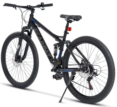 Image de VTT intégral ECARPAT 24 pouces, dérailleur Shimano 21 vitesses, freins à disque doubles, jantes à double paroi- Noir-Bleu-Couleur (85% prémonté)
