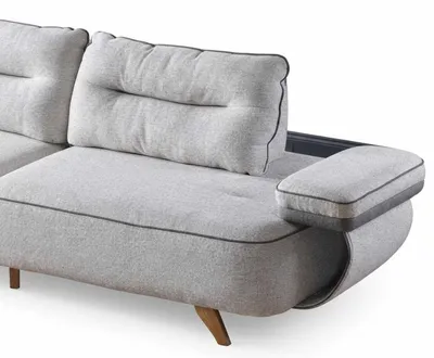 Obrázek produktu pro Elegantní rozkládací pohovka v šedé barvě, s kovovou konstrukcí a dřevěnými nohami, a s pohodlnými područkami