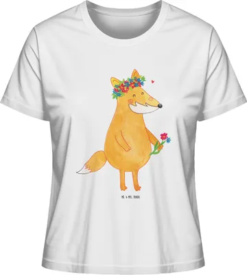 Produktbild von Mr. & Mrs. Panda Damen Kurzarmshirt Fuchs Blumen Größe XL - Weiß - Geschenk, Oberteil, Rundhals T-Shirt, Boho, Mich, Shirt, Basic, Blumenliebe, Ich, Liebe, Freundin
