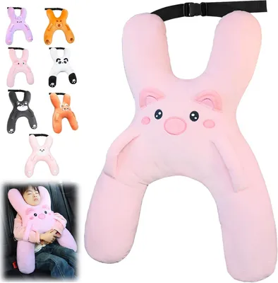 Produktbild von Reisekissen für Kinder – H-förmiges Nackenkissen – Autokissen mit Kopfstütze – Reisekissen für Auto, Flugzeug, Zug & Boot – Rosa Schwein