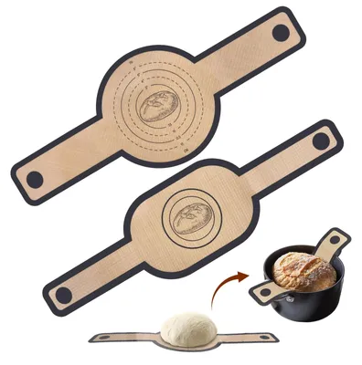 Produktbild von 2-teilige Brotbackmatte für Backformen, Silikon-Backmatte für Bräter, antihaftbeschichtete Brotbackmatte mit langen Griffen, wiederverwendbarer Silikon-Brotring für Brotformen, Öfen, Teig (rund + oval)
