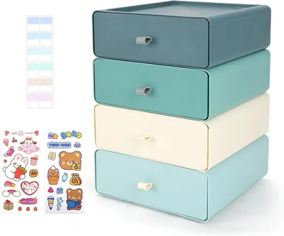 Produktbild von 2er-Set stapelbare Aufbewahrungsboxen aus Kunststoff mit Schubladen, Kosmetik-Organizer-Aufbewahrungsboxen für Büro und Badezimmer (Morandi)
