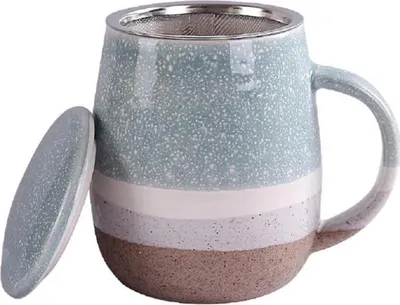 Produktbild von Keramik Teetasse mit Filter und Abdeckung, 350 ml, Blau