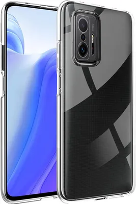 A clear protective case for a smartphone is shown.