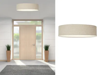 Produktbild von Runde LED Deckenleuchte mit Stoffschirm aus Leinen - Küchendeckenlampen dimmbar