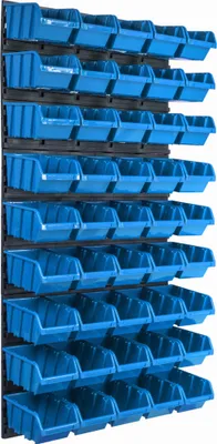 Produktbild von Lagersystem Wandregal 576 x 1170 mm | 45 stck. Box | Stapelboxen Schüttenregal Sichtlagerkästen | Extra Starke Wandplatten | Regal Erweiterbar | Werkstattregal Lagerregal Werkstattwandregal Steckregal