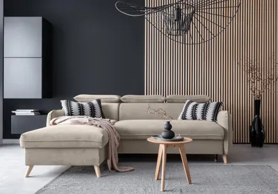 Produktbild von MIUFORM Sweet Harmony - Ecksofa mit Bettfunktion und Bettkasten L-FORM LINKS - 228x162cm - Velours Beige - Sofa Schlafsofa Couch
