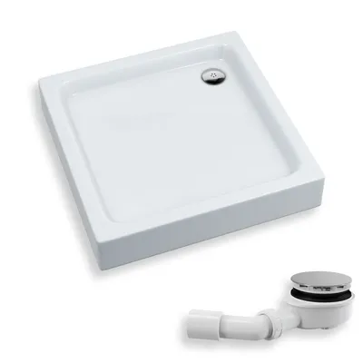 Zdjęcie produktu dla Brodzik Kompaktowy Prysznicowy Kwadratowy 90x90x17 Akrylowy, Gładki | w zestawie - Syfon, odpływ ⌀90 mm, podbudowa styropianowa | BADLAND GRANDO PLUS