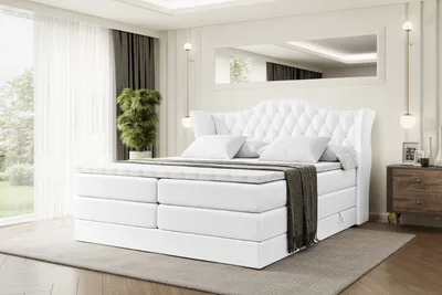 Produktbild von ALTDECOR Boxspringbett mit 2 Matratzen und Topper - 140x200 cm - VILA KING - Weiß Kunstleder - Polsterbett mit, H3- und H4- Matratzen, Bettkasten und Lattenrost, Bett mit Stauraum