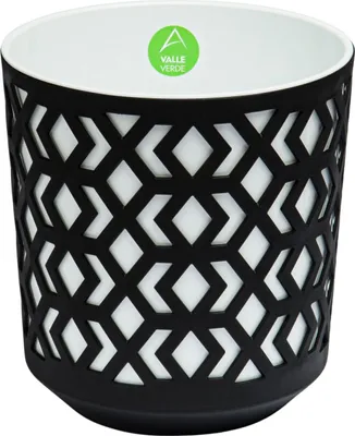 Produktbild von Blumentopf Kräutertopf Pflanzentopf für Zuhause Balkon Terrasse Garten Modernes Design Kunststoff Gemustert Schwarz-Weiß 26,8 x 25,4 cm x 25,4 cm