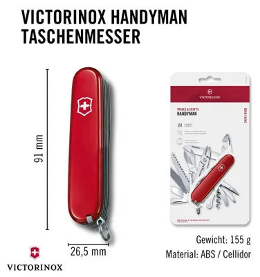 Produktbild von Victorinox Schweizer Taschenmesser Handyman, Swiss Army Knife, Multitool, 24 Funktionen, Klinge, Korkenzieher, Dosenöffner