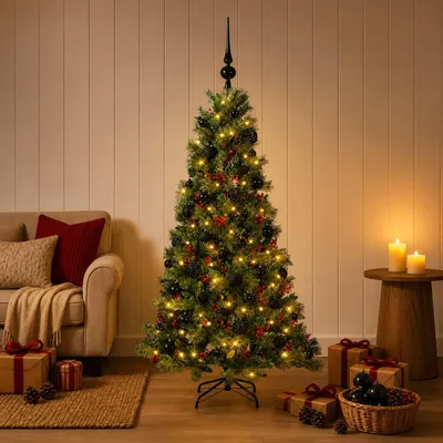 Immagine prodotto di Albero di Natale artificiale con decorazioni natalizie, altezza 150 cm, 150 luci LED