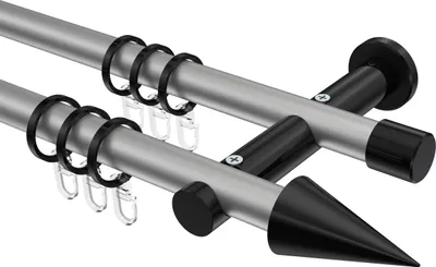 Produktbild von Interdeco Gardinenstange / Vorhangstange Silbergrau / Schwarz, Typ Platon Savio (Kegel), 20 mm Ø 2-läufig, 180 cm