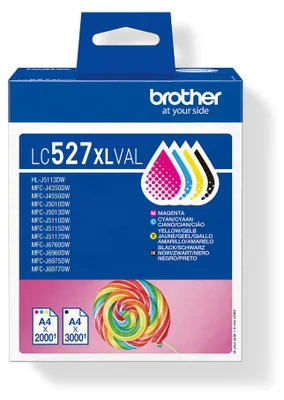 Produktbild von Brother LC527XLVAL, Hohe (XL-) Ausbeute, Schwarz, Cyan, Magenta, Gelb, Tinte auf Pigmentbasis, Tinte auf Pigmentbasis, 4 Stück(e), Value pack