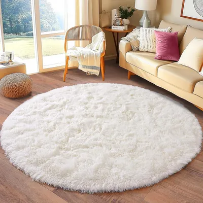 Productafbeelding van Hoogpolig vloerkleed 100 cm, crème, rond, voor woonkamer