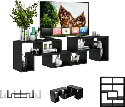 Produktbild von KOMFOTTEU Fernsehschrank Holz, TV-Schrank frei kombinierbar, TV Lowboard für TVs bis zu 65 Zoll, Multifunktionaler Bücherregal & TV-Kommode (Schwarz)