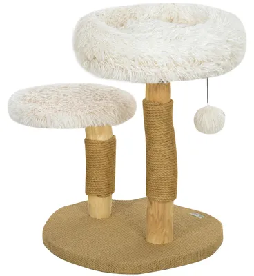 Obrázok produktu pre Škrabacia stĺpik s pelieškom pre mačky, škrabacia stĺpik a hračky | Farba: biela + hnedá | Rozmery: 47x50x61,5 cm
