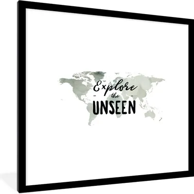 Produktbild von MuchoWow® MuchoWow® Gerahmtes Poster Weltkarte - Aquarell - Zitat 40x40 cm - Poster mit zchwarzem Bilderrahmen - Poster - Plakat im Rahmen