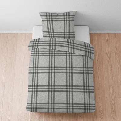Produktbild von Biberna Melange Flanell Bettwäsche Karo sturmgrau 135x200 cm + 80x80 cm
