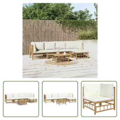 Produktbild von The Living Store 6-tlg. Garten-Lounge-Set mit Cremeweißen Kissen Bambus
