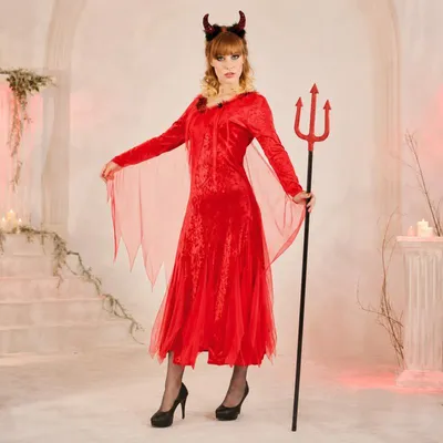 Produktbild von Damenkostüm Teufelchen – rotes Teufelskostüm mit Schleier für Halloween & Karneval (44)