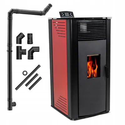 Immagine prodotto di Stufa a pellet THUNDER GAREN-RED 13 kW indipendente con WiFi termostato telecomando e kit tubi fumi rossa