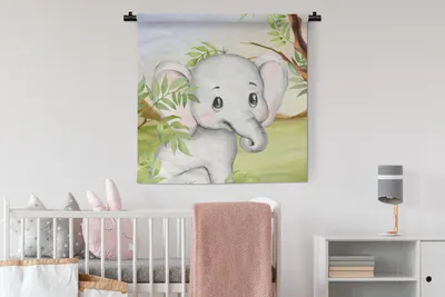 Produktbild von MuchoWow® Wandteppich Wandbehang Elefant - Dschungel - Blätter 90x90 cm Tapisserie Dekoration Wandtuch - Wandaufhänger