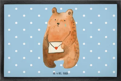 Produktbild von Mr. & Mrs. Panda Sauberlaufmatte Bär Vermissen 60 x 90 cm - Blau Pastell - Geschenk, Freundin, Teddy, Fussmatte, Verreist, Liebeskummer, Schmutzfangmatte, Schmutzfänger