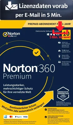 Produktbild von Norton 360 ABO Premium inkl. 75GB (10 Device - 1 Jahr) ESD Antivirus Sicherheit 5 Min. Versand als Download per Mail