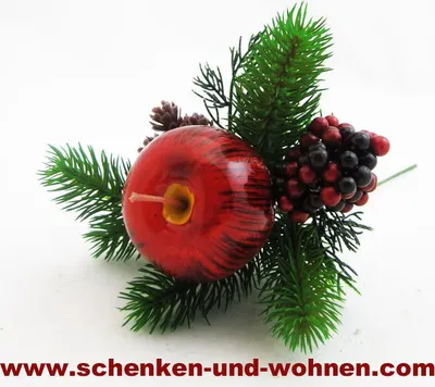 Produktbild von Künstlicher Mix - Tannenzweig mit rotem Apfel 25 cm