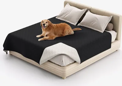 Image de (82x86 pouces, noir) Couverture de lit pour chien 100% imperméable Couverture pour animaux de compagnie Canapé Protection pour meubles Lit Canapé réversible