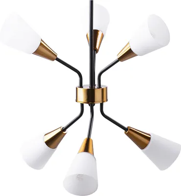 Obrázek produktu pro BELIANI Stropní lampa bílá a zlatá kov 133 cm 6 stínidel ve tvaru zvonu dlouhý kabel industriální styl