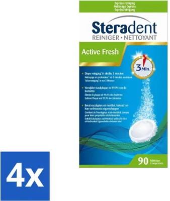 Immagine prodotto di Steradent - Detergente per protesi dentarie - Freschezza immediata - Mentolo ed eucalipto - 90 compresse - Confezione risparmio - 4 pezzi