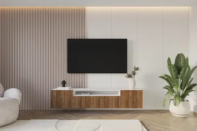 Produktbild von ALTDECOR TV-Schrank KITO-W mit Gefrästen Fronten 200x40x41 Lowboard hängend, TV Möbel, TV Cabinet, Fernsehtisch, Fernsehschrank, TV Kommode, TV Tisch, TV Sideboard, TV Board - Weiß / Katania