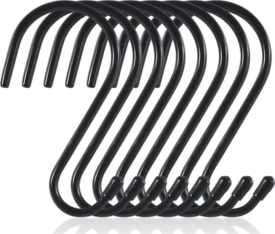 Produktbild von 8 Stück S Haken Groß 15CM Edelstahl Haken zum Einhängen Belastbar bis 30KG S-haken Schwarz Vinylbeschichtet Schwerlasthaken Metallhaken Anti-Rost Haken für Küche Badezimmer Schlafzimmer Büro
