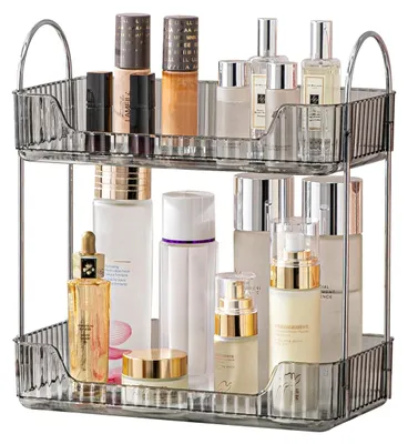 Produktbild von Make-up-Organizer, Kosmetik-Organizer, Beauty-Organizer, Hautpflege-Organizer fürs Badezimmer (2 Etagen, grau)