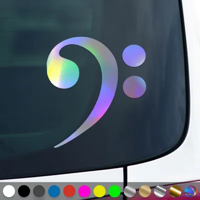 Produktbild von PantherPixel Bassschlüssel Aufkleber Bassist Notenschlüssel Sticker Auto Geschenkidee Farbe Oilslick-Hologramm